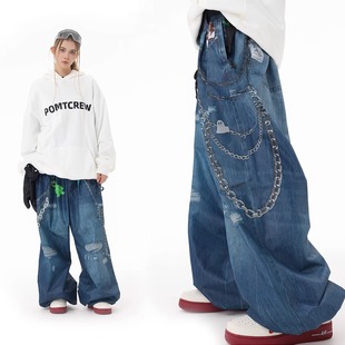 pomt牛仔印花宽松滑雪裤冬季潮流防水裤