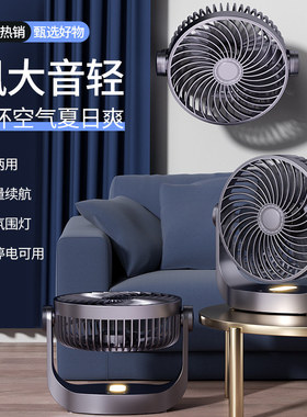 桌面循环USB迷你电风扇家用办公室大风力氛围灯光充电小风扇