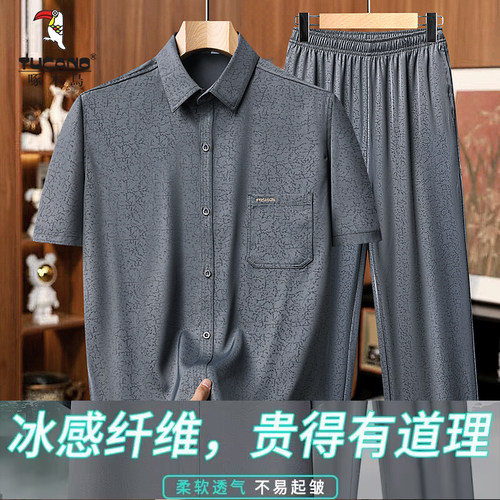 啄木鸟冰丝爸爸夏季短袖衬衫
