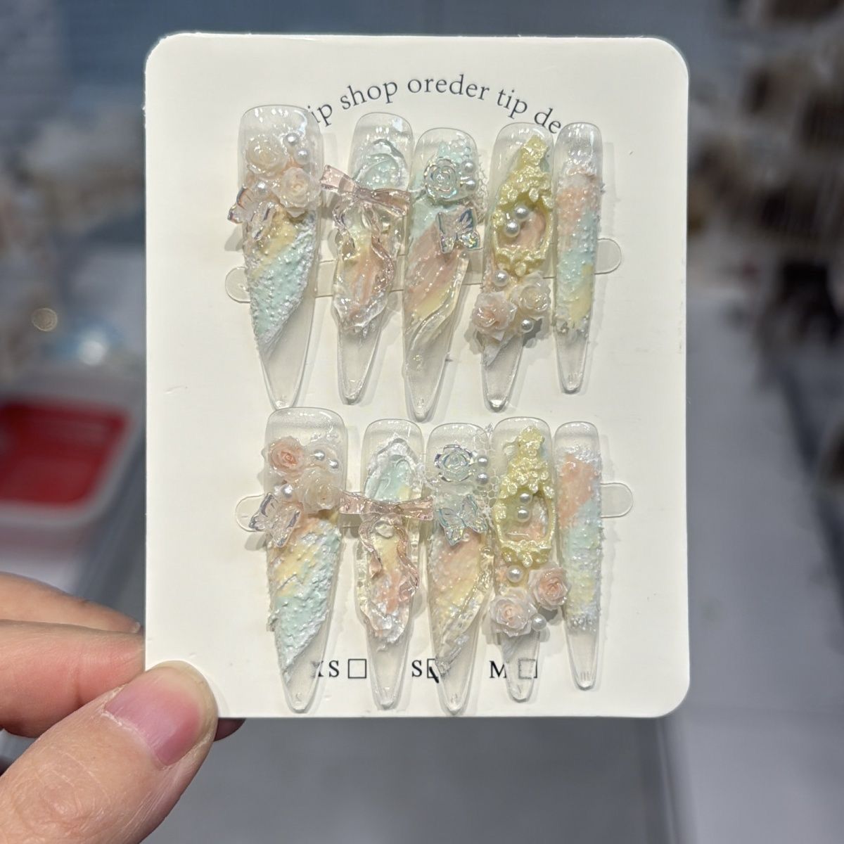 纯手工美甲穿戴甲2026新款高级感玫瑰花架晕染蝴蝶中长款指甲贴片
