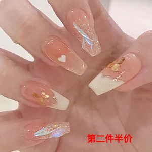 穿戴美甲2023年新款高级感夏天显白中长款新娘婚甲假指甲贴片成品