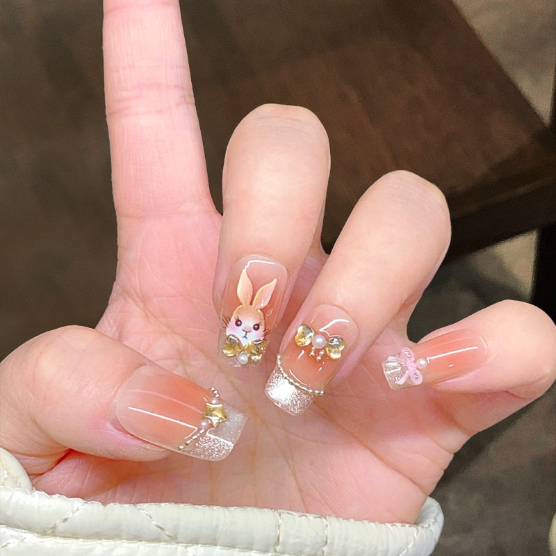 手工儿童美甲穿戴甲高级感中长款宝石萌兔假指甲贴片2026马年新款,彩妆/香水/美妆工具,穿戴甲/甲片,淘宝优惠券,粉丝福利购,淘宝优惠卷