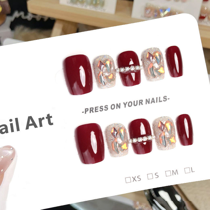 手工儿童美甲穿戴甲高级感短款红色横钻美人指甲贴片2026马年新款,彩妆/香水/美妆工具,穿戴甲/甲片,淘宝优惠券,粉丝福利购,淘宝优惠卷