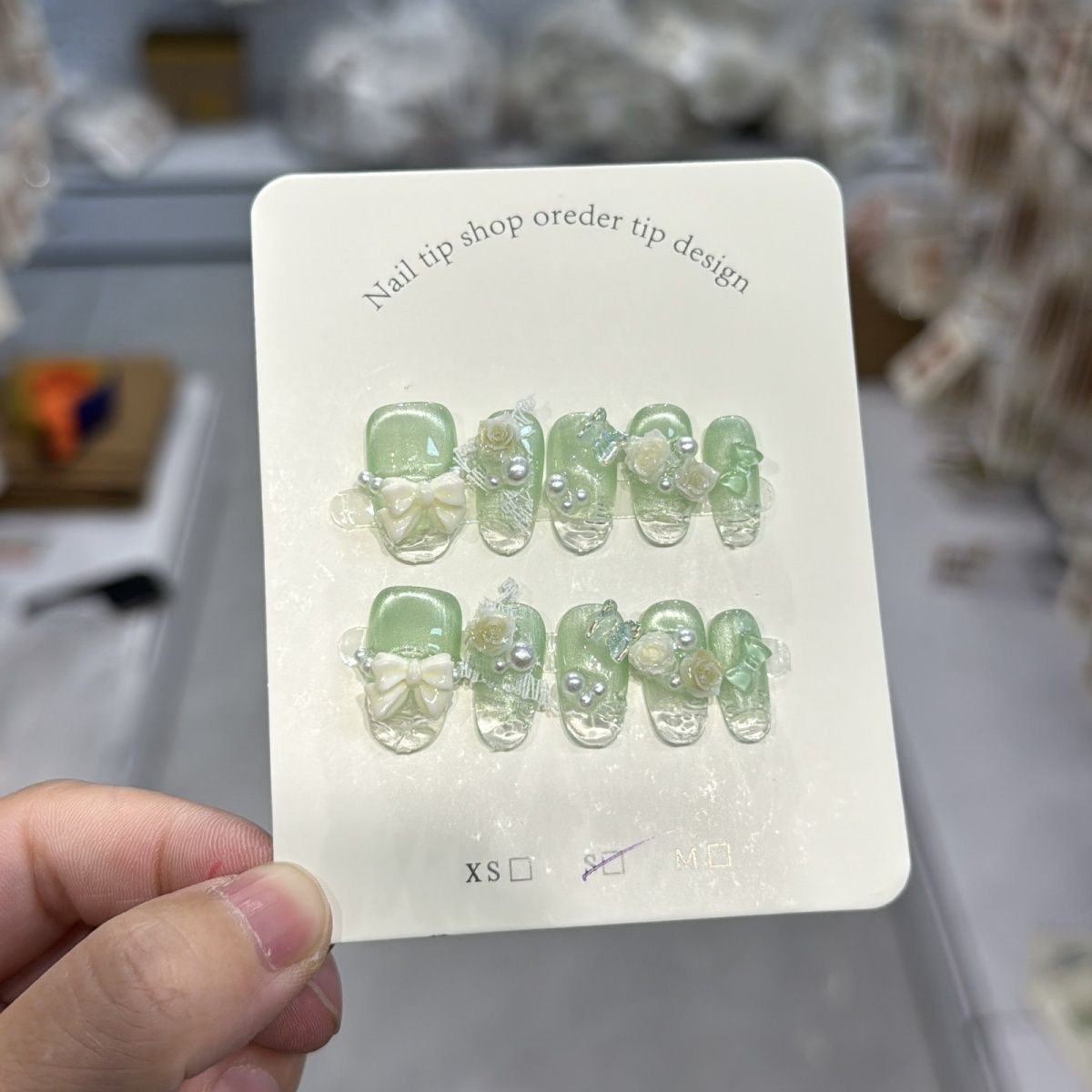 手工儿童美甲穿戴甲2026新款薄荷绿色蝴蝶中长款学生女孩指甲贴片