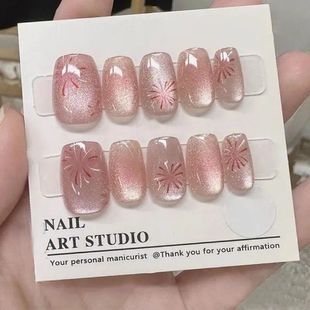 手工儿童美甲穿戴甲高级感短款烟花追光猫眼假指甲贴片2026年新款