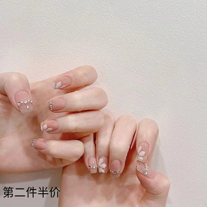 夏日多巴胺穿戴美甲高级感短款显白裸色系孕妇温柔学生党指甲贴片