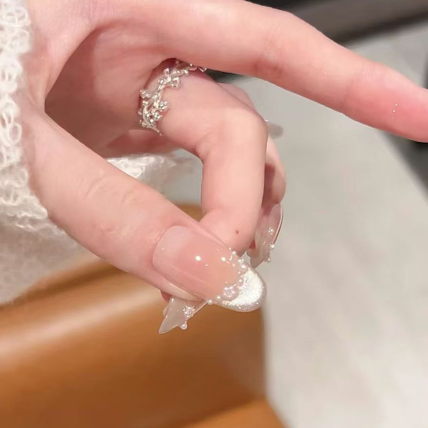 手工美甲穿戴甲2026新款高级猫眼粉色渐变腮红中长款儿童指甲贴片