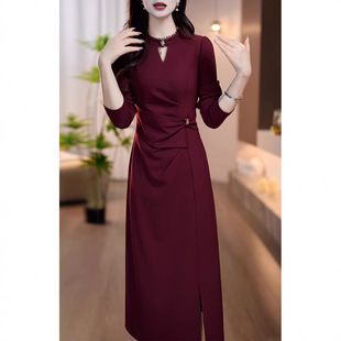 sera轻奢2025年秋冬新款 遮肉 流行妈妈婚宴礼服裙子轻奢感长袖