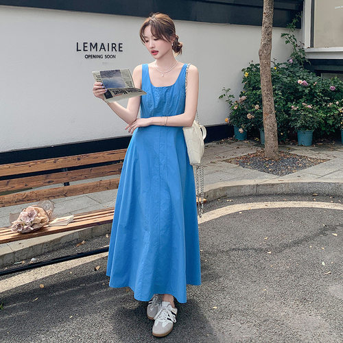 Sera轻奢超好看蓝色无袖连衣裙女2025夏季新款韩系chic收腰气质显