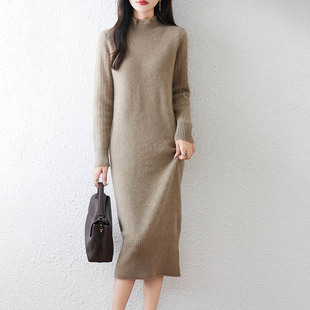 Sera轻奢2025年秋冬新款 女 纯羊毛七针加厚半高圆领针织连衣裙长袖