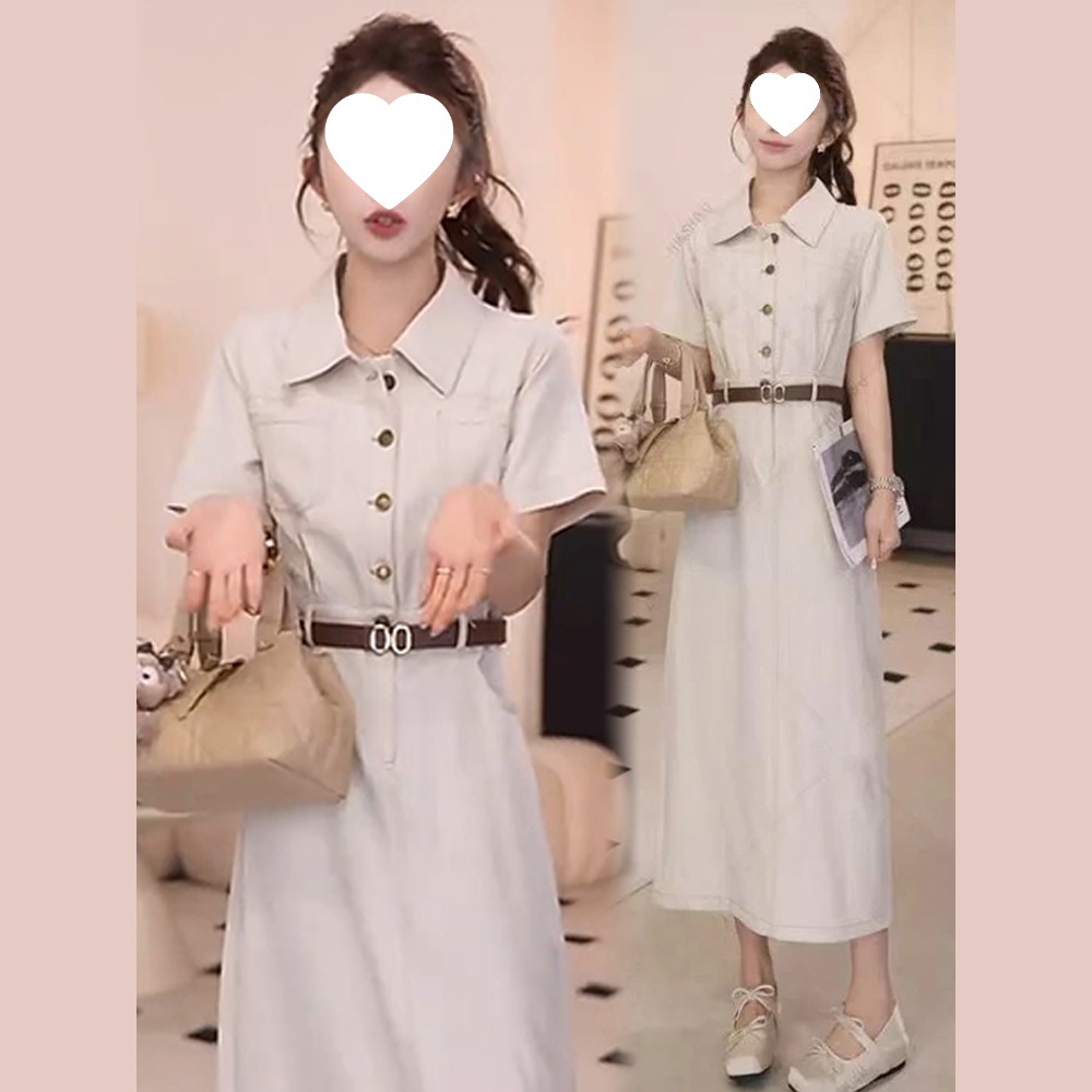 Sera轻奢时尚连衣裙女2025夏季新款洋气POLO领高腰收腰显瘦