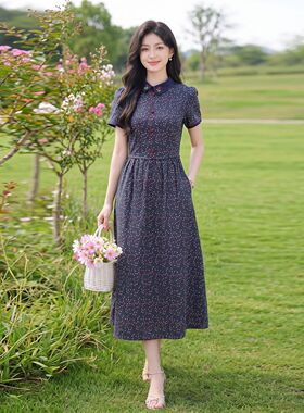 Sera轻奢连衣裙2026夏季新款女装减龄气质翻领碎花显瘦短袖修身