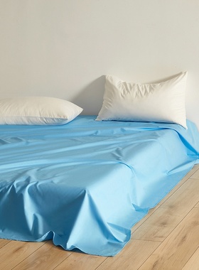 湖蓝纯色床单单件全棉高密度纯棉海蓝色被单单人双人加大1.21.82m