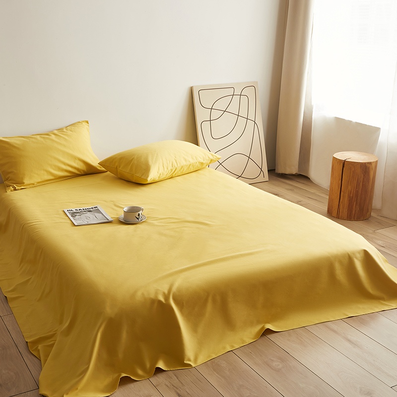 深黄色秋冬款加厚全棉磨毛床单单件姜黄金黄纯色纯棉被单单人双人