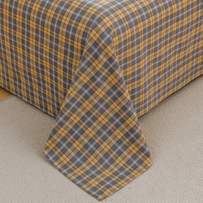 柔软A类全棉色织水洗棉床单单件深黄深灰色格纹纯棉被单单人炕单