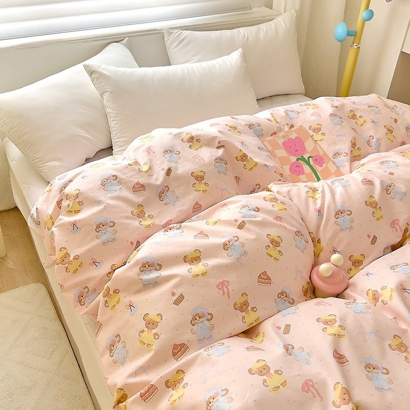 儿童甜心糖果熊全棉被套单件浅咖玉粉浅蓝杏黄色纯棉被罩单人被袋