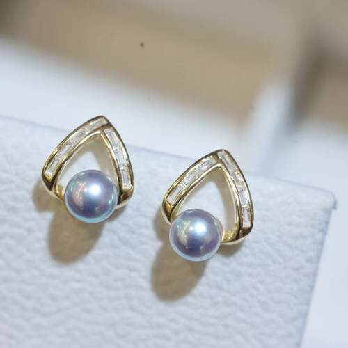 S925镀金U型日本Akoya真多麻耳钉