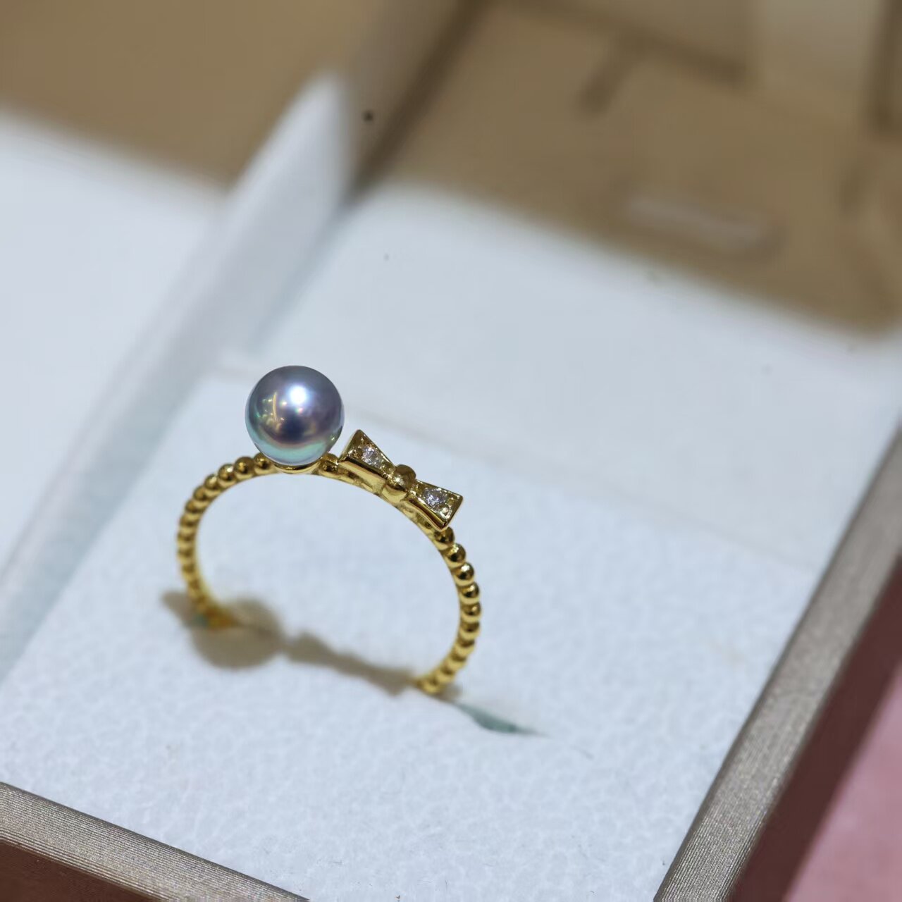 小众设计天然海水真多麻珍珠戒指女金色单珠高级感开口戒精致指环