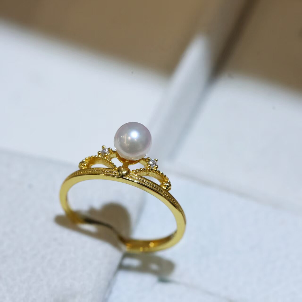 宫廷风戒指女S925银皇冠镶钻 5-6mm天然海水akoya 仙女礼物高级感