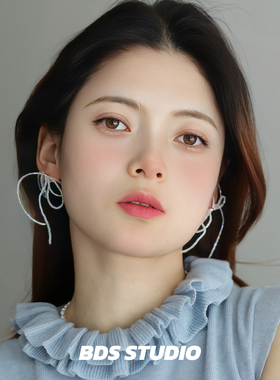 BDS STUDIO韩系串珠白色蝴蝶结串珠流苏耳钉女百搭ins风甜美耳夹