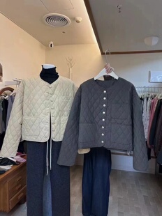 miluroom韩国菱格棉服女秋冬新款短款金扣轻薄棉衣加厚外套sIcily