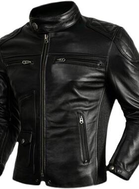 机车服 外贸军工款头层牛皮皮衣男士皮夹克可加护具潮流皮外套男