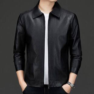 皮行政夹克外套皮衣男 防风夹克外套翻领百搭男士 男士 皮衣秋冬季