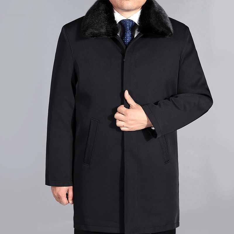 热销棉衣男中长款大衣外套中老年冬装棉袄爸爸装加绒厚款爷爷棉服