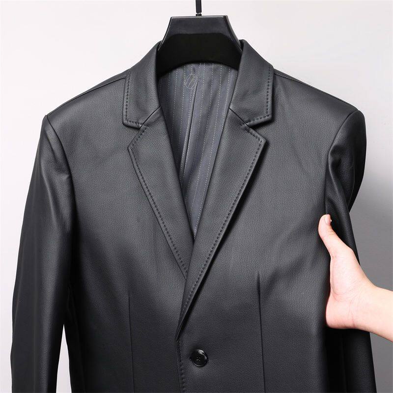 海宁西装皮外套修身绵羊高档皮夹克商务休闲西服加绒保暖皮衣男士