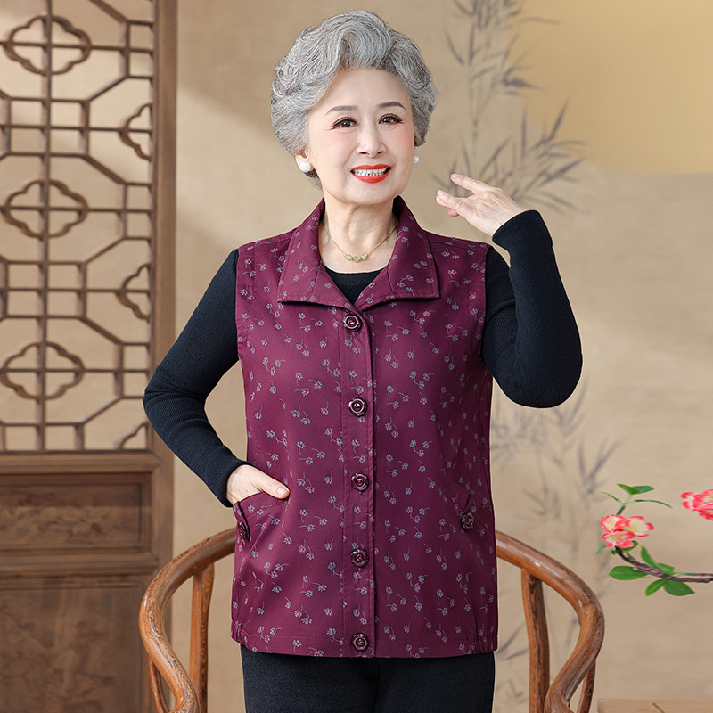 奶奶装秋装马甲妈妈大码宽松坎肩中老年人女装老太太衣服背心春装