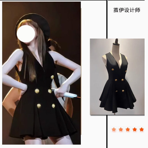 明星微博演唱会同款小香风V领西装连衣裙无袖马甲赫本风小黑裙
