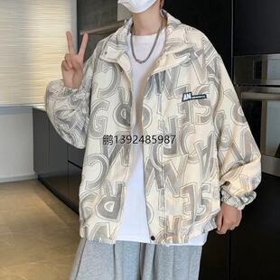 vibe国潮满印灯芯绒外套男春秋季潮牌ulzzang夹克宽松百搭上衣服