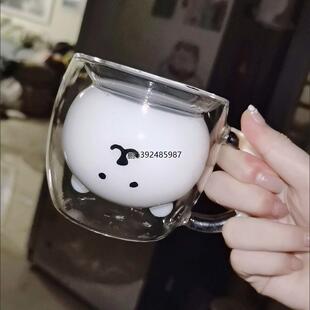 自嘲熊韩国200ml耐热双层玻璃杯可爱情侣高硼硅隔热咖啡杯牛奶杯