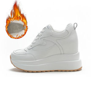 30-33小码秋内增高女鞋小个子高跟真皮小白鞋厚底休闲运动老爹鞋