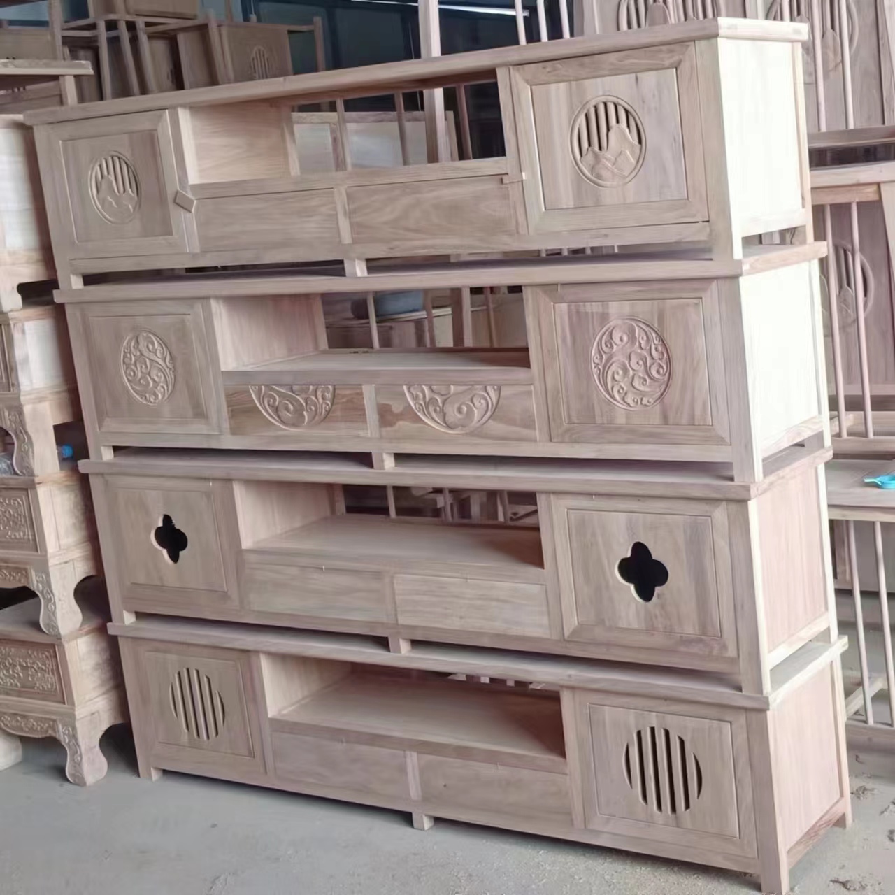 老榆木电视柜新中式实木简约现代客厅家具地柜电视机柜白茬白坯