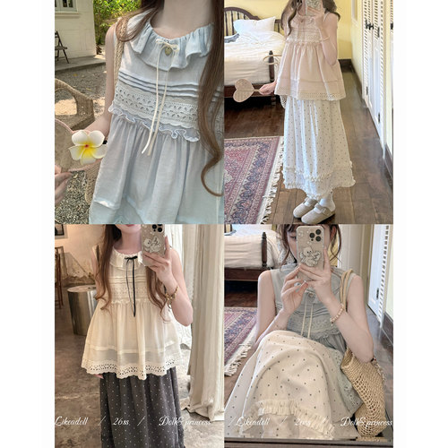 波点撞色拼接假两件连衣裙