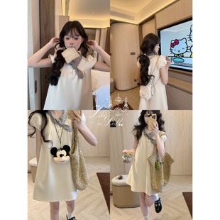 宽松休闲泡泡袖 日常翻领结连衣裙夏季 a字裙 奶油结 DOLL原创