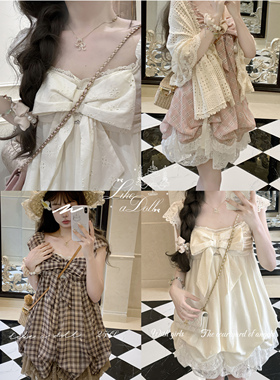 DOLL原创-心跳轨迹-古早感花苞裙女夏季三色蝴蝶结设计感连衣裙