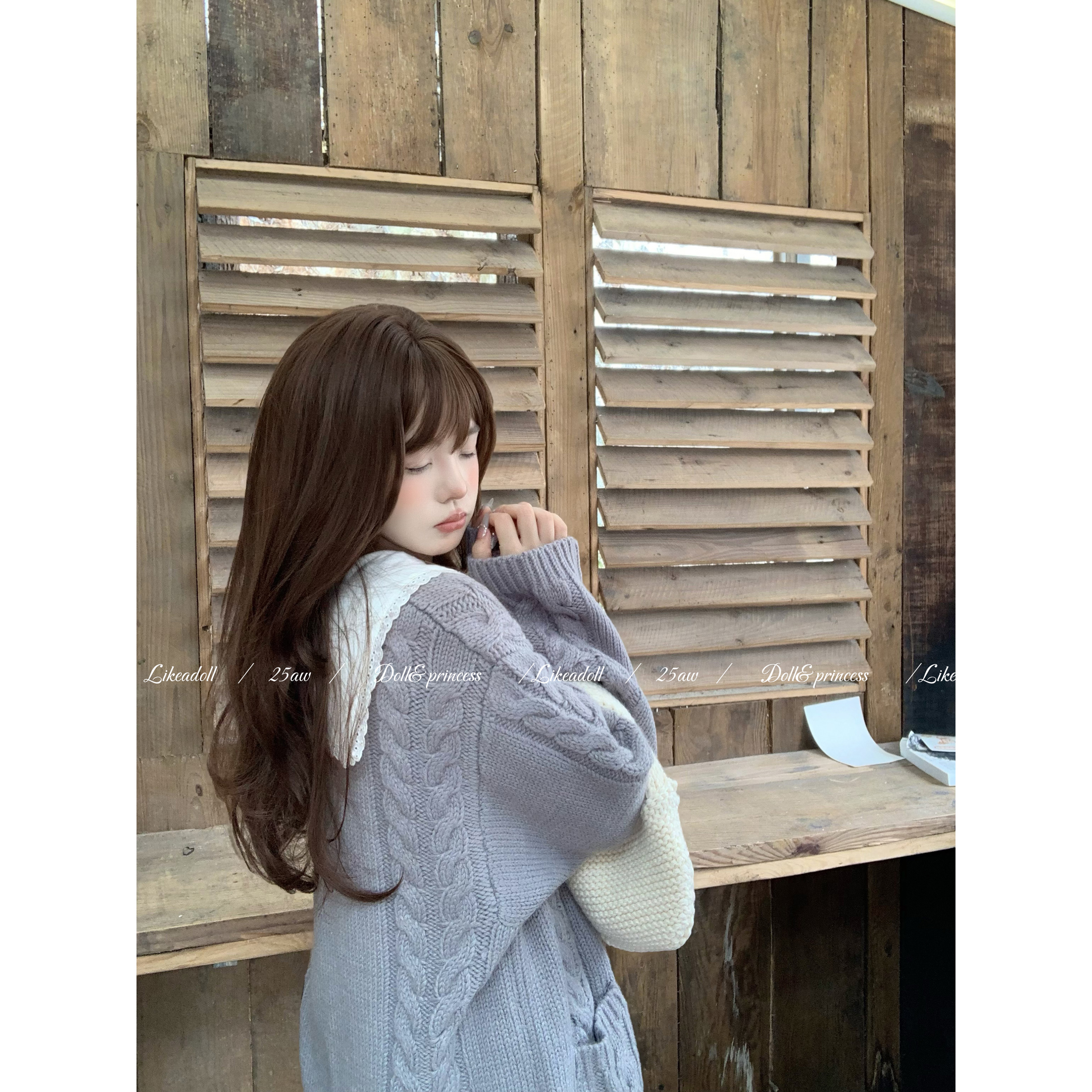 灰色20%羊毛针织开衫毛衣