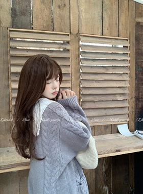 DOLL原创-英伦诗笺-灰色20%羊毛开衫毛衣女秋冬宽松百搭v领针织衫