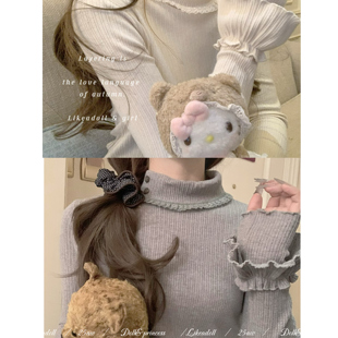 百搭修身 DOLL原创 女秋冬新款 杏色灰色高领打底衫 上衣 香香布蕾