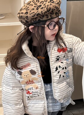 小涂鸦女童冬款 儿童卡通涂鸦棉服外套130码 档口童装新款正品