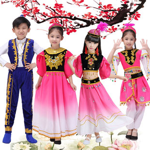 儿童少数民族舞蹈服装女童回族傣族印度舞表演服维吾尔族演出服饰
