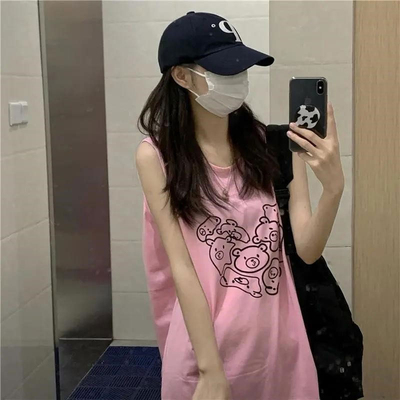 中长款夏季卡通吊带裙背心BF风