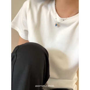 XFYSTYLE_磨毛短袖 上衣 T恤女2025秋冬内搭叠穿合身正肩显瘦打底衫