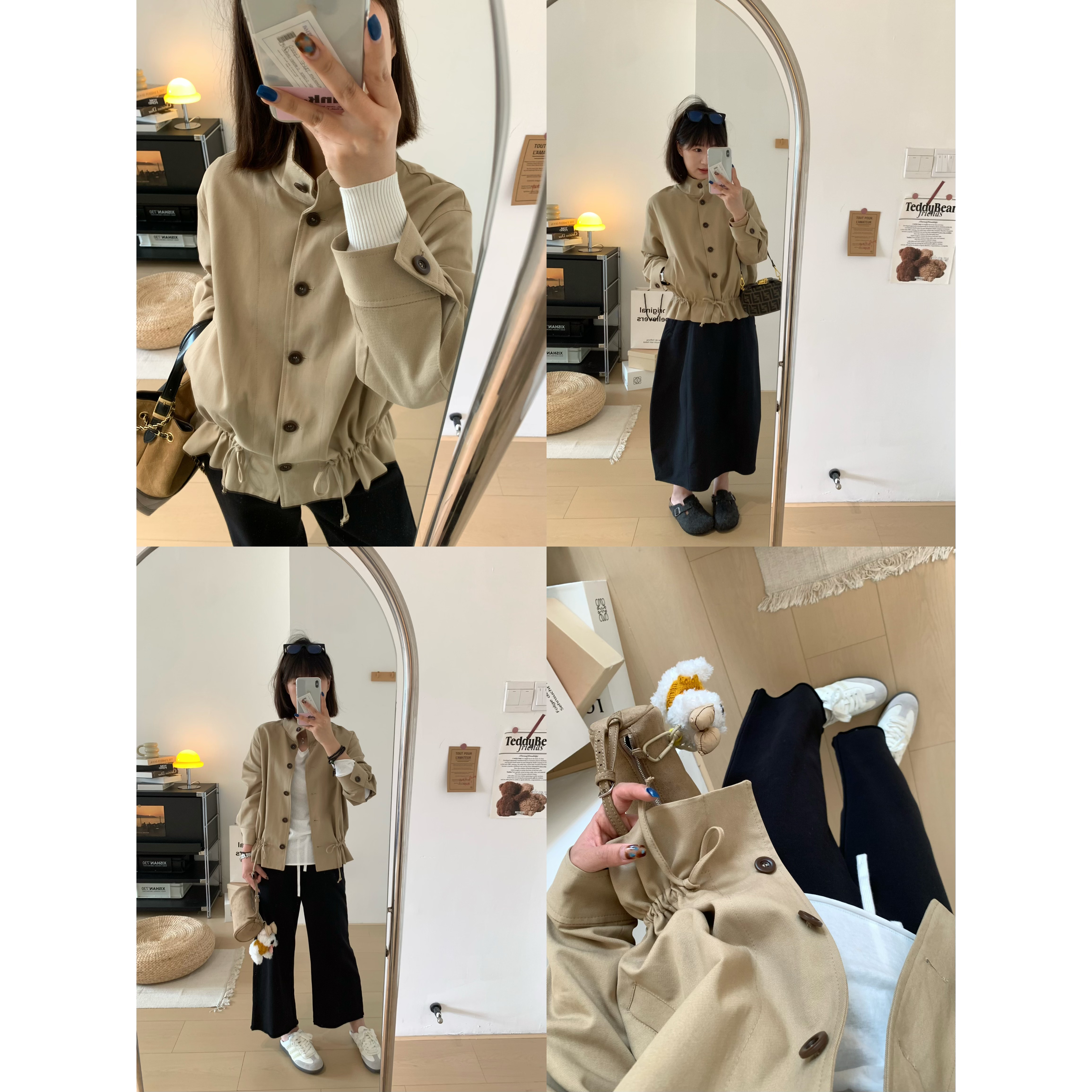 XFYSTYLE_松弛感卡其色短风衣秋季立领单排扣收腰显瘦工装外套女