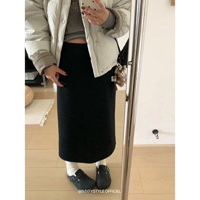 醋酸羊毛抗皱直筒垂感后开叉裙