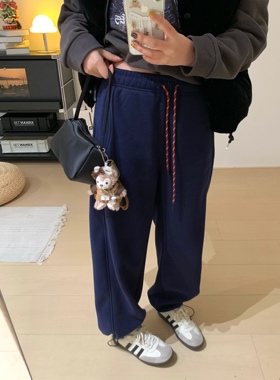 XFYSTYLE_miu系休闲运动卫裤女冬宽松显瘦310g加绒保暖抽绳束脚裤