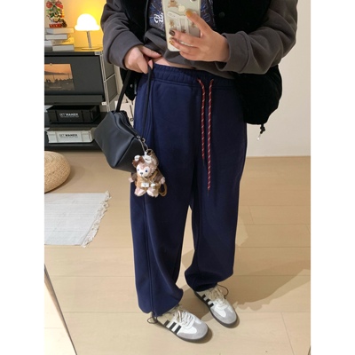 百搭松紧腰彩绳九分卫裤