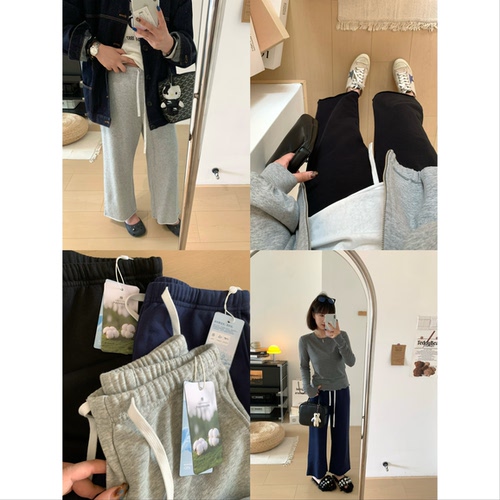 棉制毛圈女高腰显瘦直筒九分卫裤